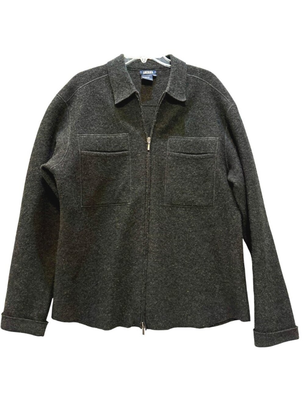 Vintage 1980s Boiled Wool Men's M Cardigan Sweater Charcoal Gray Double Zipper - Picture 2 of 9